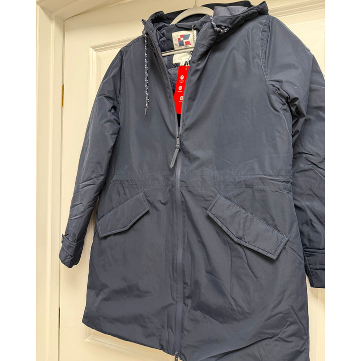 Batela Long Padded Hooded Raincoat in Navy