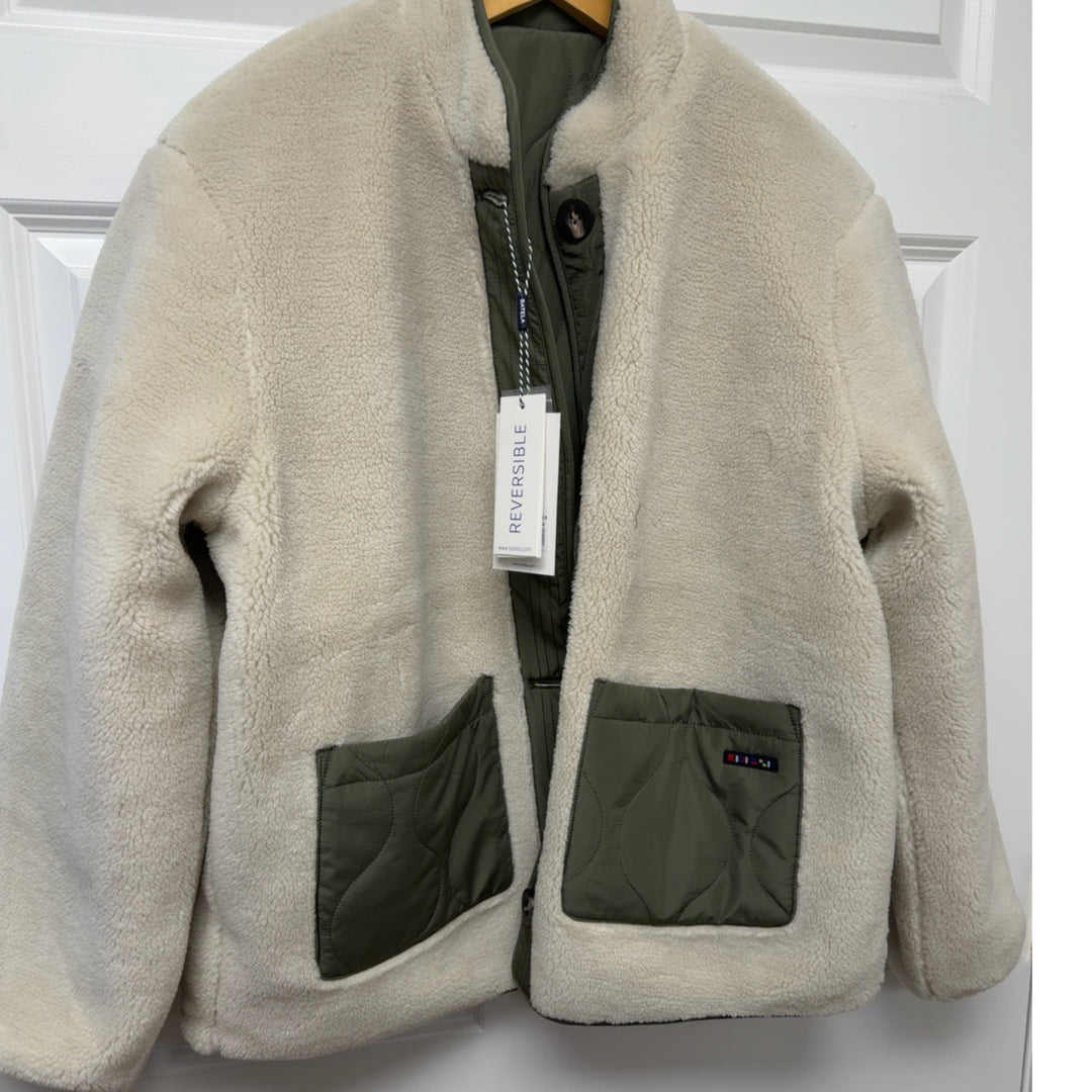 Reversible Sherpa &amp; Quilted Jacket-Cream &amp; Olive