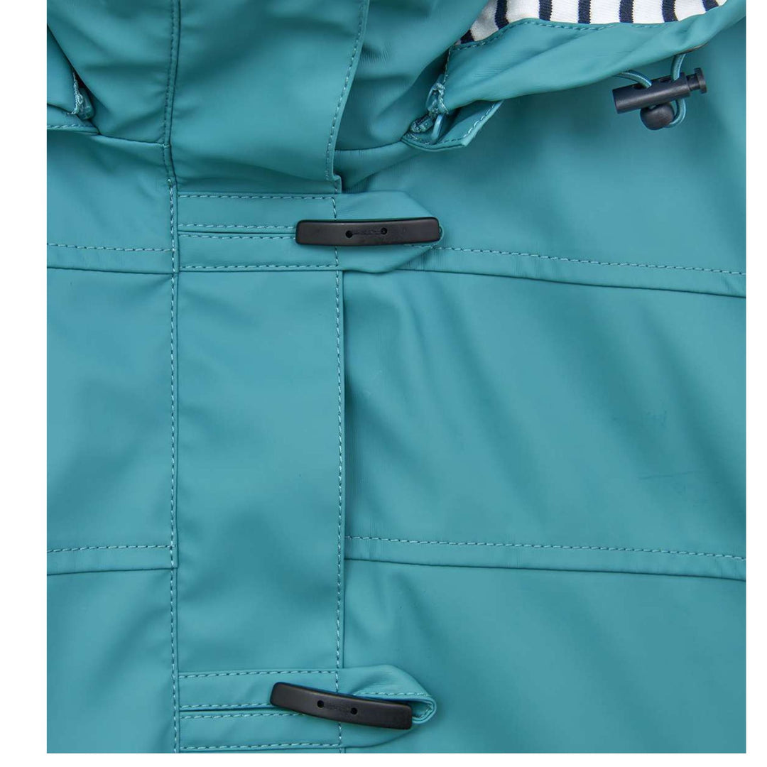 Water-resistant Raincoat with Detachable Hood &amp; Nautical Button Detail (Teal, Navy, Royal Blue)