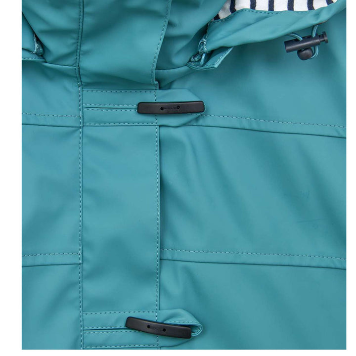 Water-resistant Raincoat with Detachable Hood &amp; Nautical Button Detail (Teal, Navy, Royal Blue)