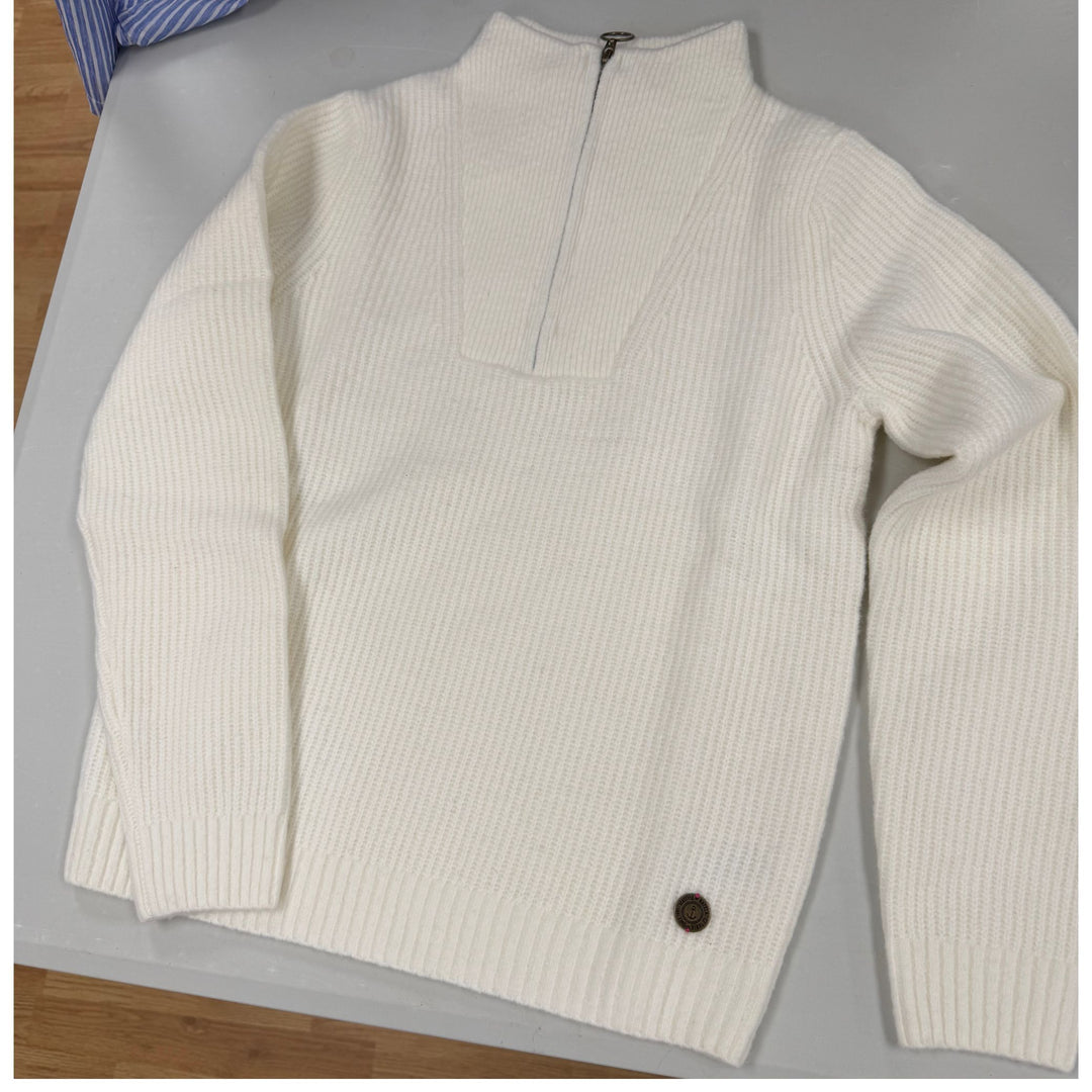 Batela Winter White Ribbed Quarter-Zip Sweater
