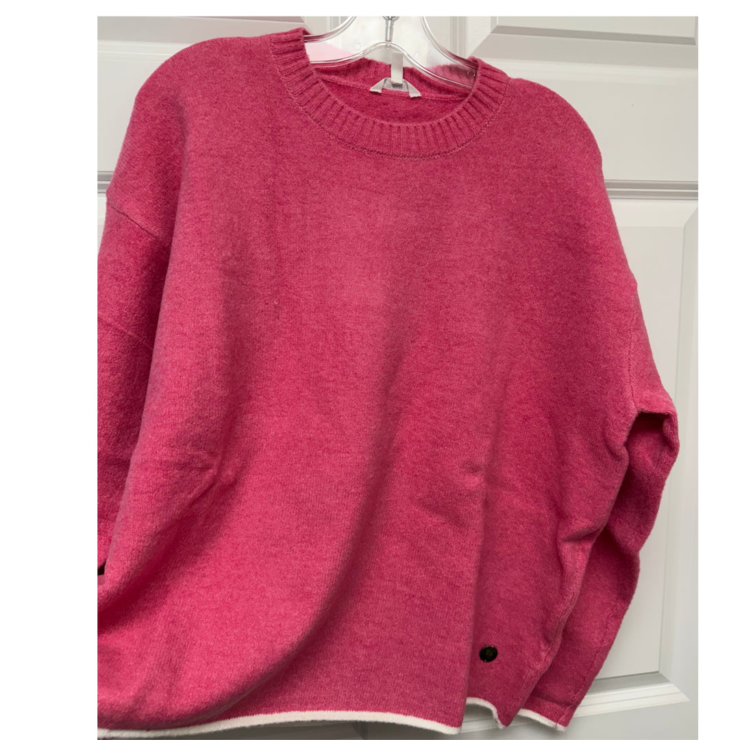 Batela Hot Pink Oversized Crewneck Sweater with White Trim