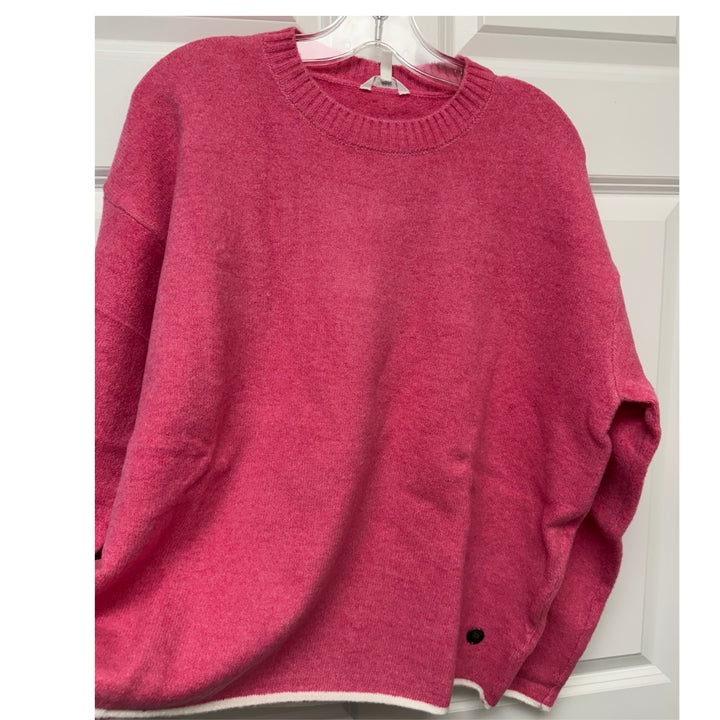 Batela Hot Pink Oversized Crewneck Sweater with White Trim