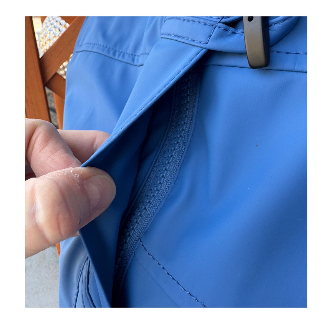 Royal Blue Water-Resistant Raincoat with Detachable Hood &amp; Nautical Button Detail