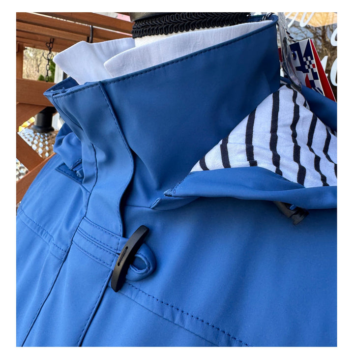 Royal Blue Water-Resistant Raincoat with Detachable Hood &amp; Nautical Button Detail