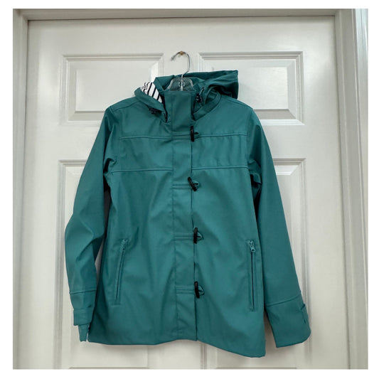 Water-resistant Raincoat with Detachable Hood & Nautical Button Detail (Teal, Navy, Royal Blue)