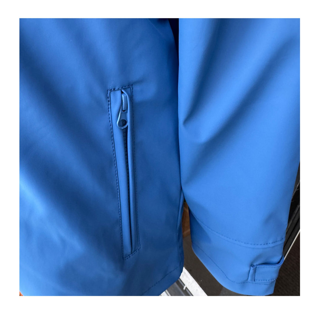 Royal Blue Water-Resistant Raincoat with Detachable Hood &amp; Nautical Button Detail