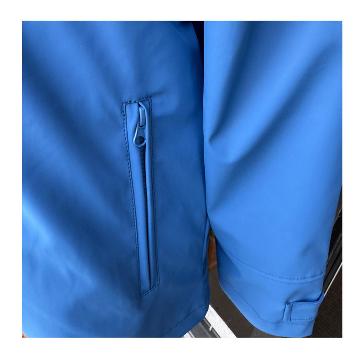 Royal Blue Water-Resistant Raincoat with Detachable Hood &amp; Nautical Button Detail