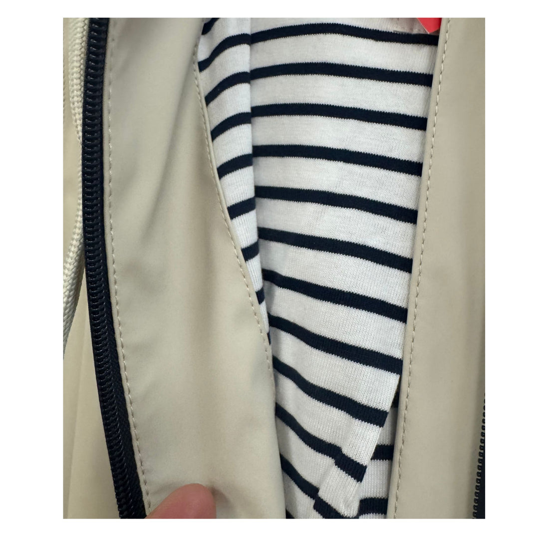 Milk Waterproof Raincoat with Hood, Taped Seams &amp; Striped Lining (Above Knee)