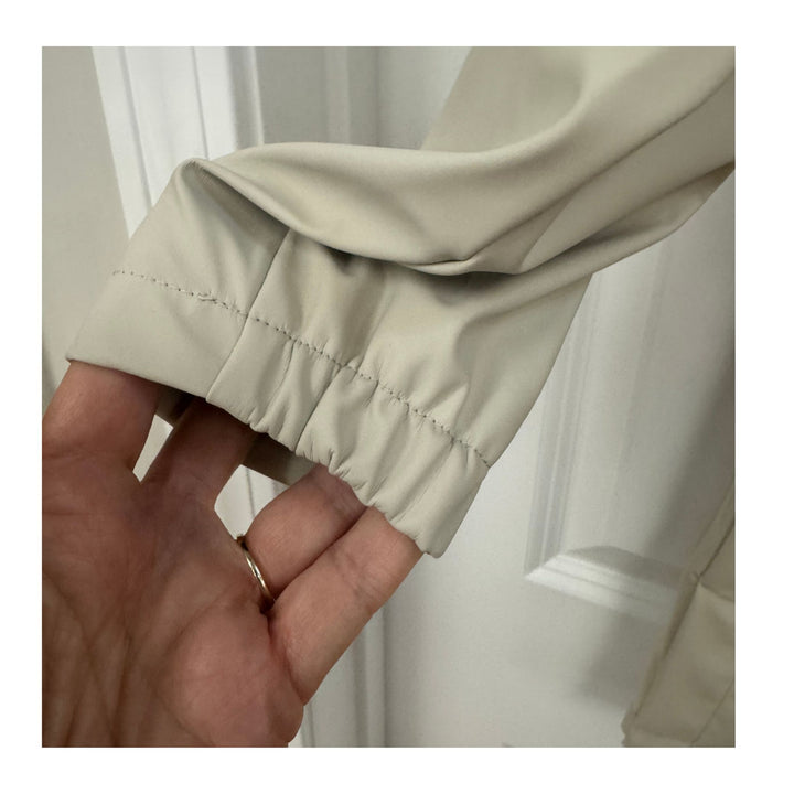 Milk Waterproof Raincoat with Hood, Taped Seams &amp; Striped Lining (Above Knee)