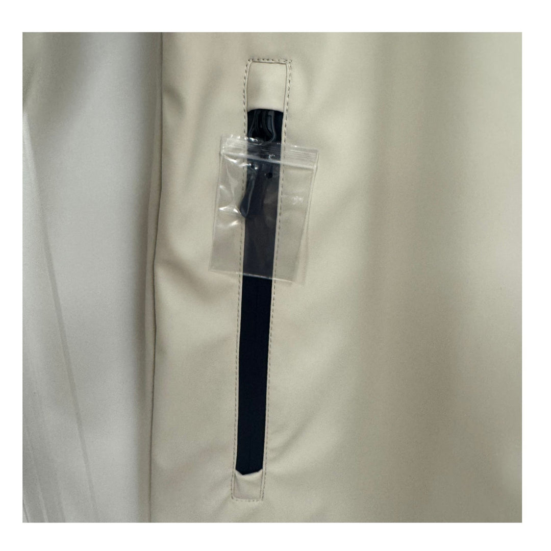 Milk Waterproof Raincoat with Hood, Taped Seams &amp; Striped Lining (Above Knee)