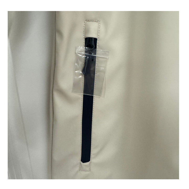 Milk Waterproof Raincoat with Hood, Taped Seams &amp; Striped Lining (Above Knee)