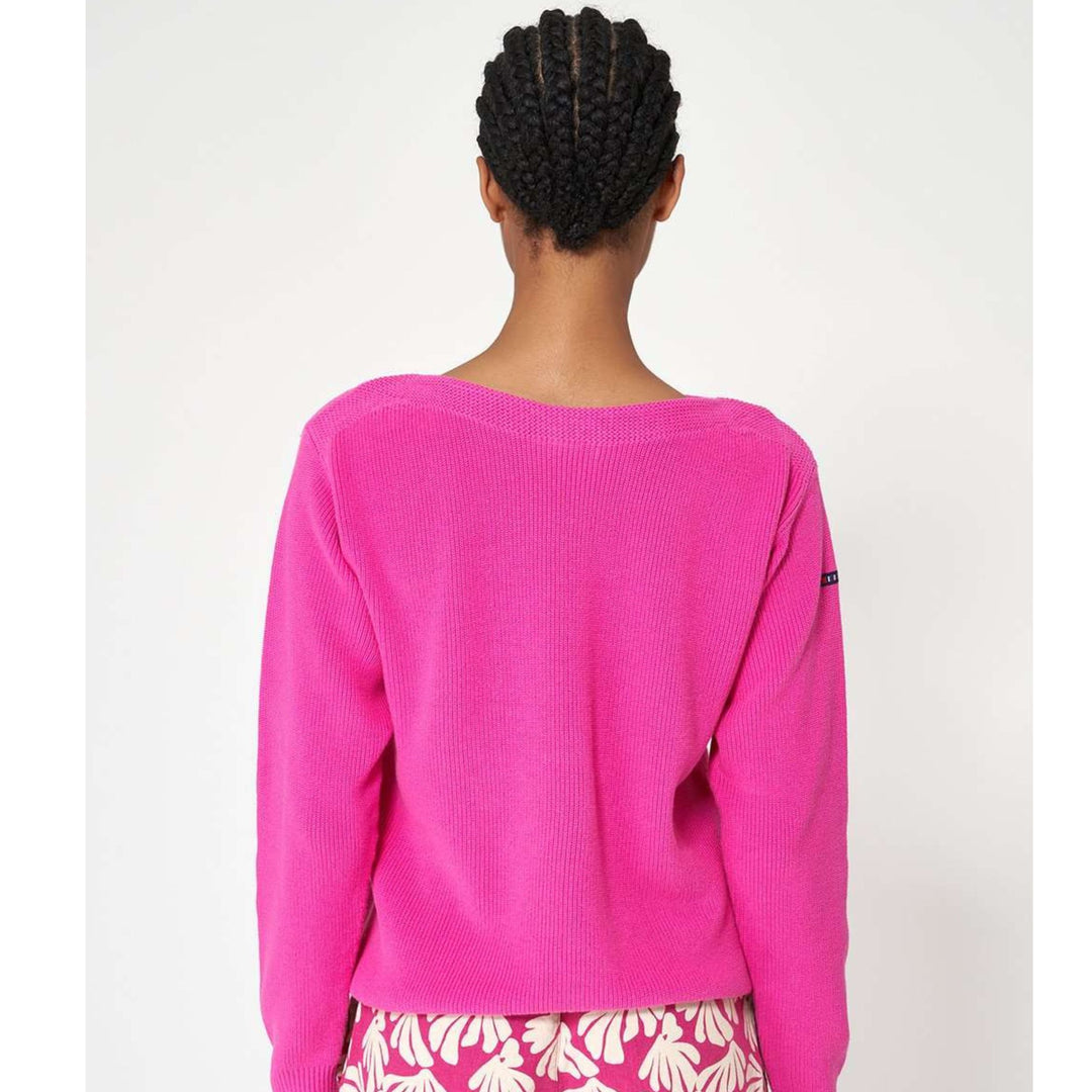 Batela Boat Neck Knit Sweater - Pink Coastal cotton blend Pullover