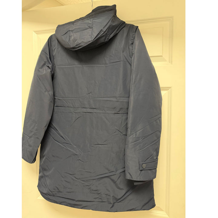Batela Long Padded Hooded Raincoat in Navy