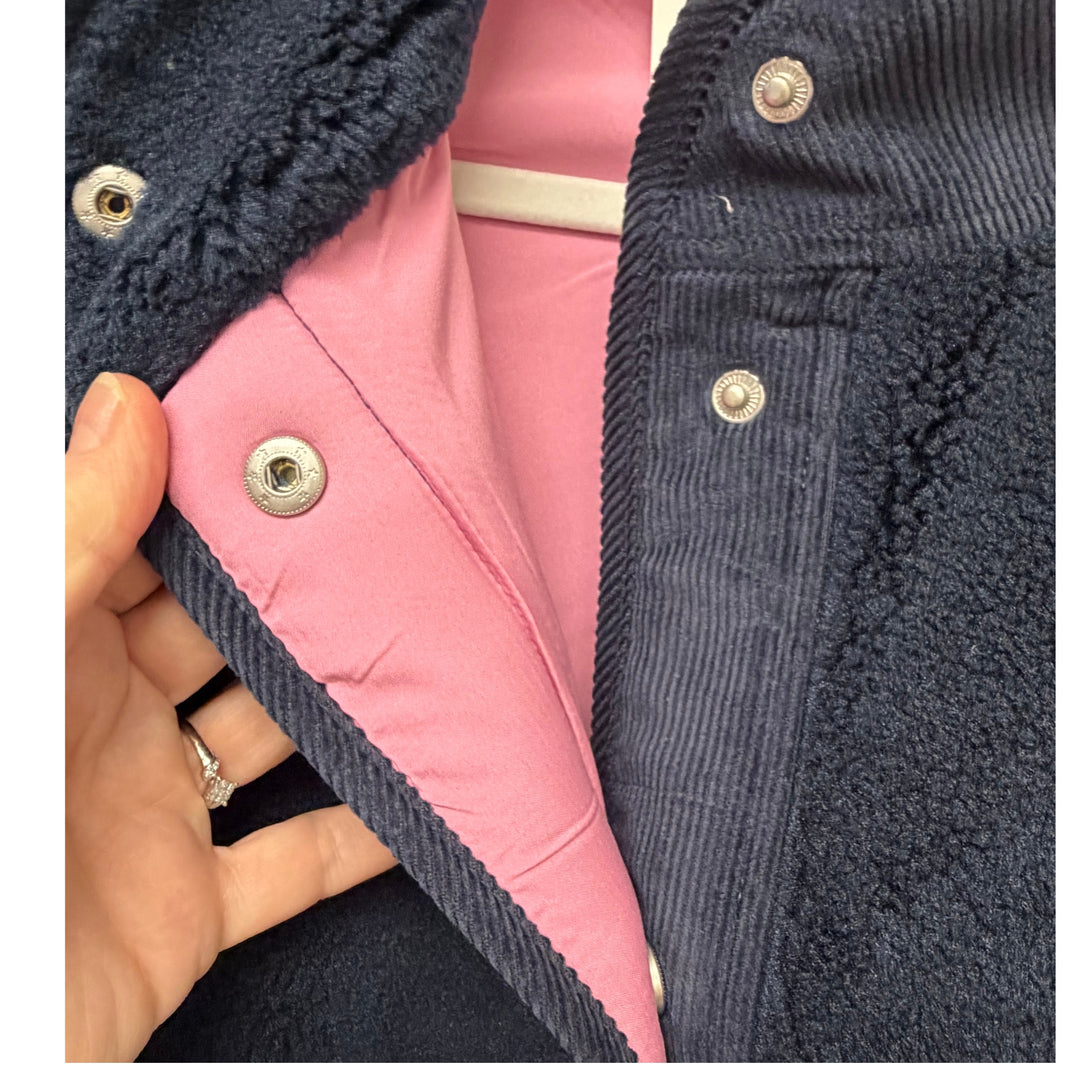 Batela Navy Sherpa Jacket with Corduroy Trim