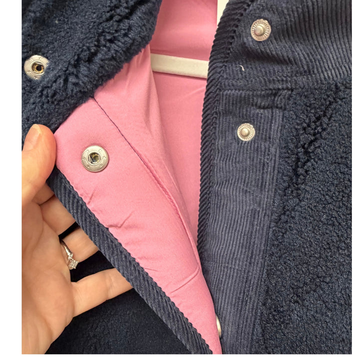 Batela Navy Sherpa Jacket with Corduroy Trim