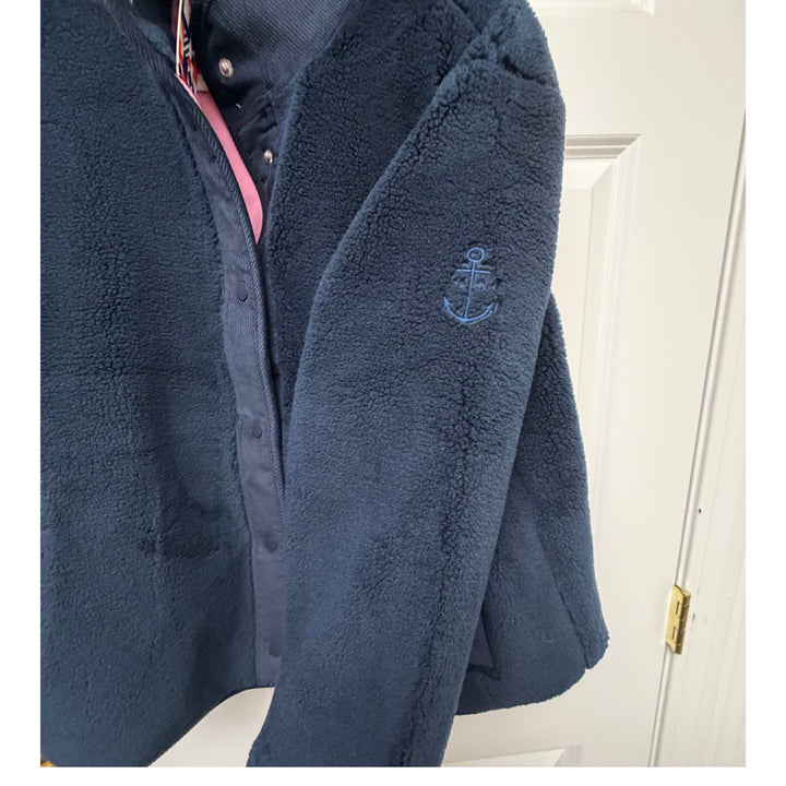 Batela Navy Sherpa Jacket with Corduroy Trim