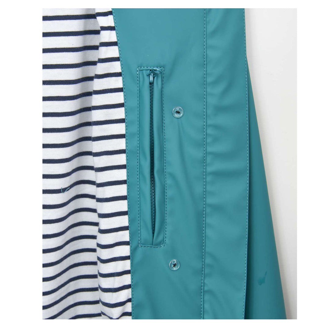 Water-resistant Raincoat with Detachable Hood &amp; Nautical Button Detail (Teal, Navy, Royal Blue)