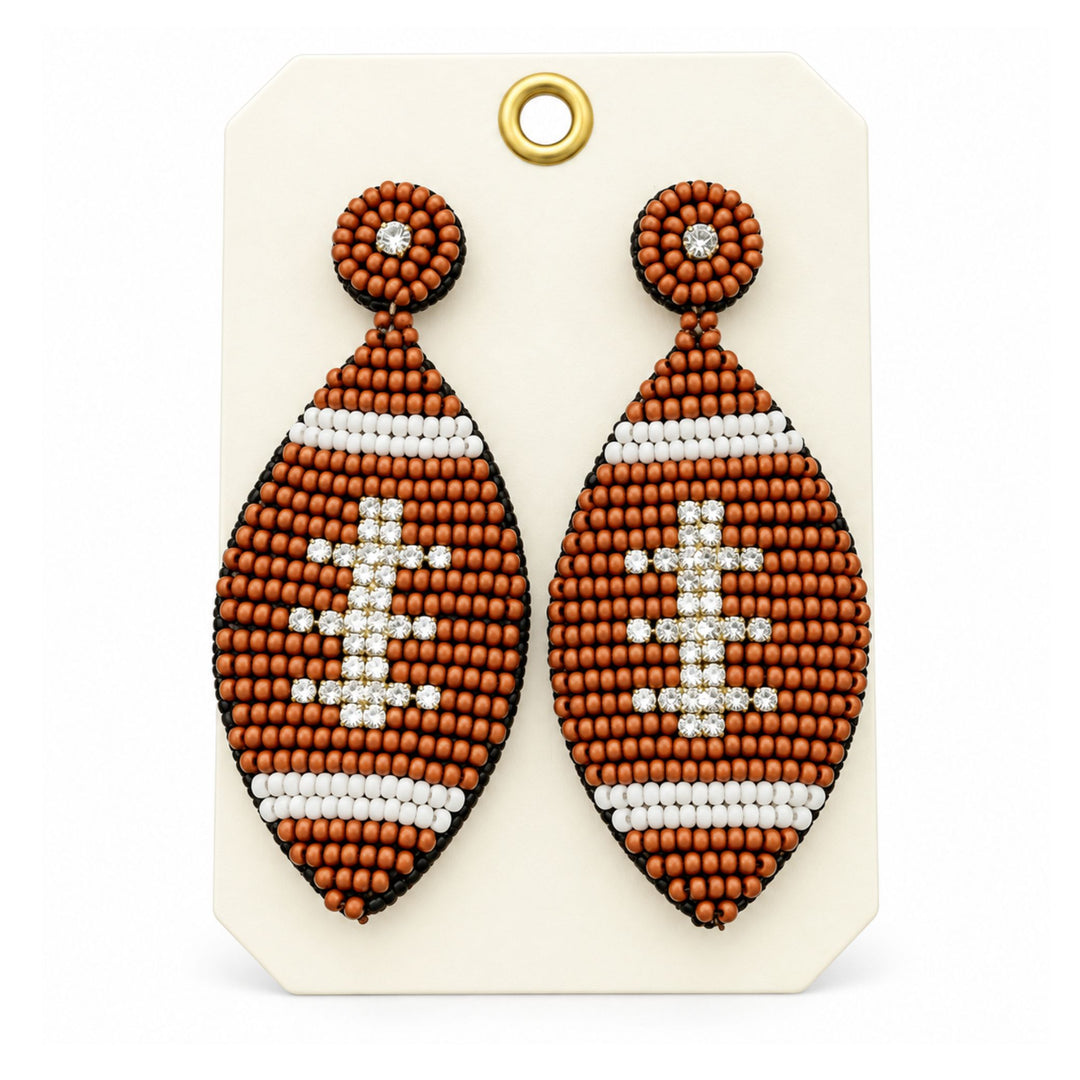Beaded Football Drop Earrings - 3" Statement Earrings