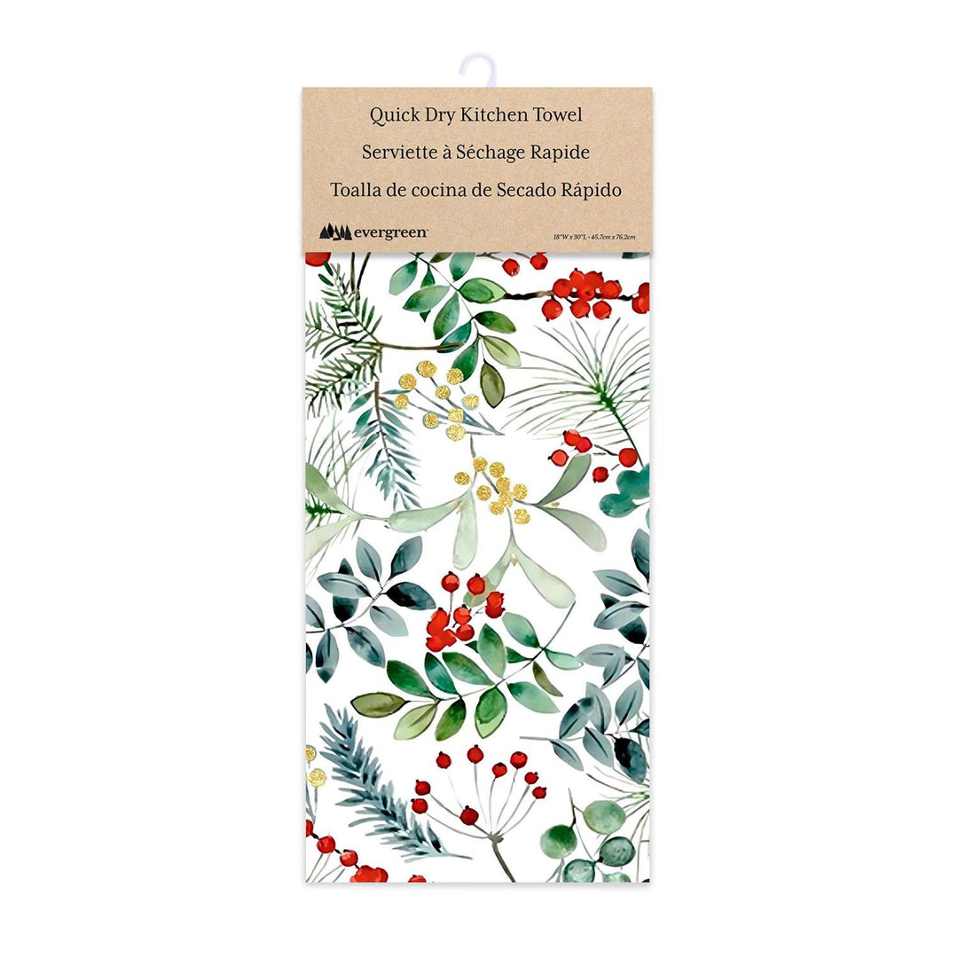Winter Greenery &amp; Berry Quck-Dry Kitchen Towel