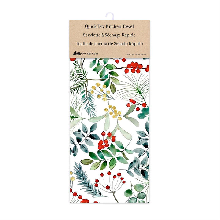 Winter Greenery &amp; Berry Quck-Dry Kitchen Towel