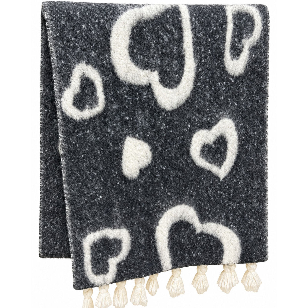 Cozy Oversized Heart Print Scarf with Tassels