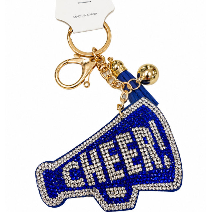 Rhinestone Cheer Megaphone Keychain &amp; Bag Charm - Red or Blue