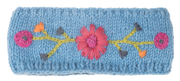 Embroidered Floral Knit Headband-Fleece Lined/Handmade in Nepal