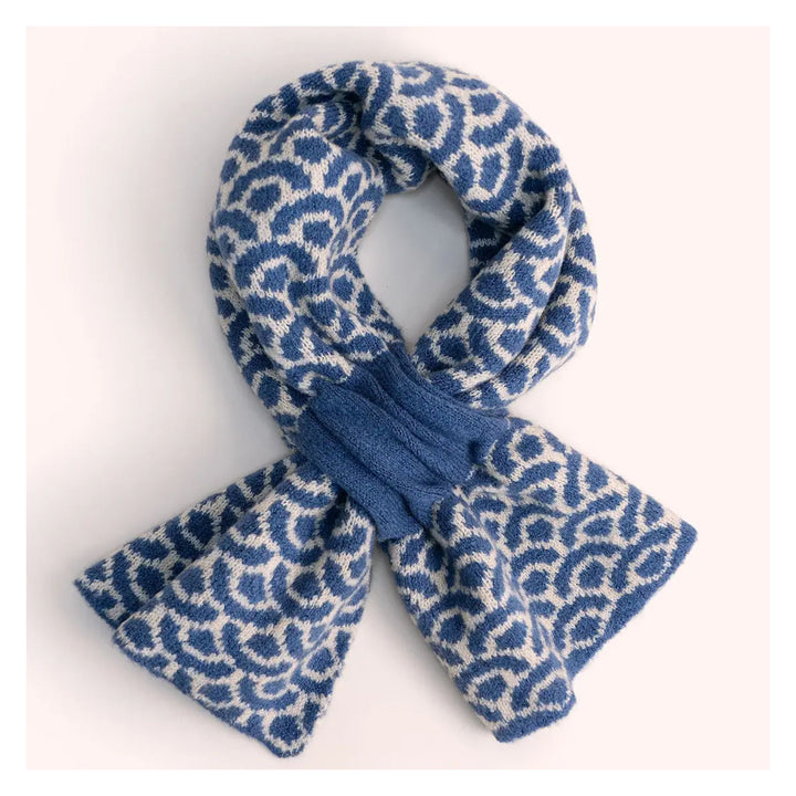 Agatha Scallop Knit Wrap Scarf - Denim &amp; Ivory