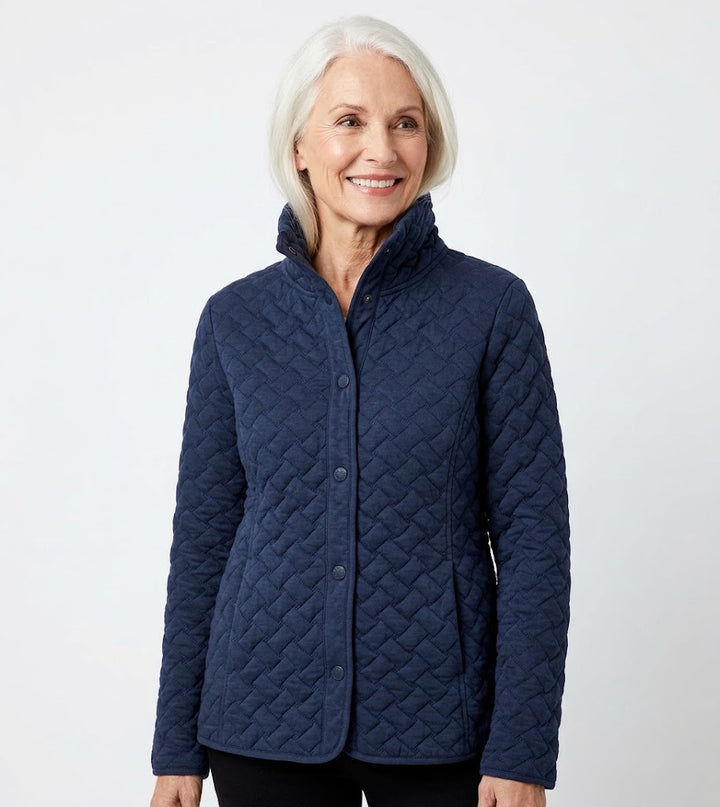 Navy Quilted Button-Front Jacket