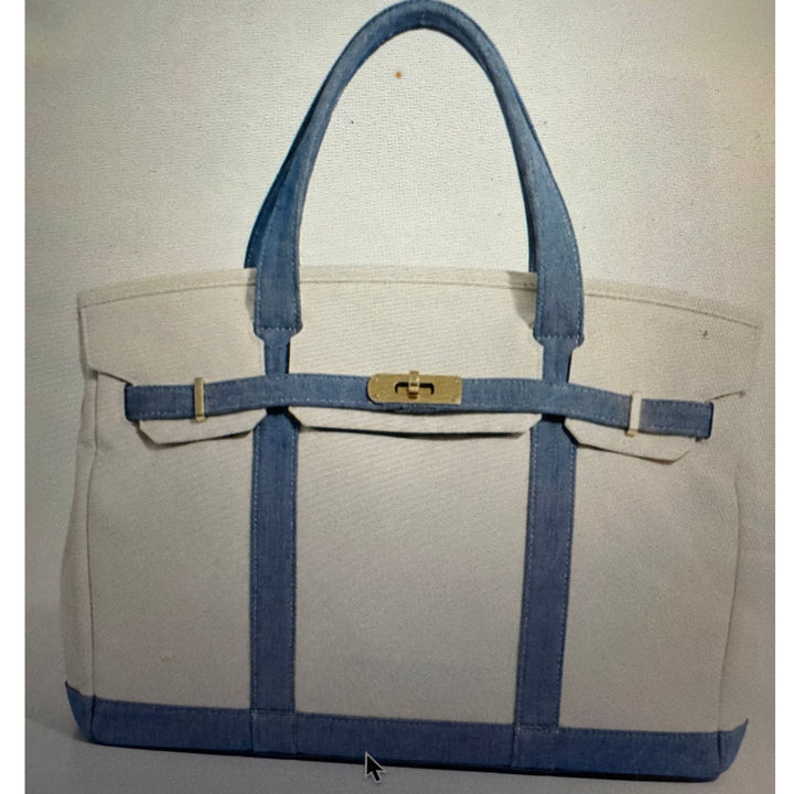 Boatkin® Handmade Cotton Canvas Tote Bag – Natural Canvas with Sky Blue Trim