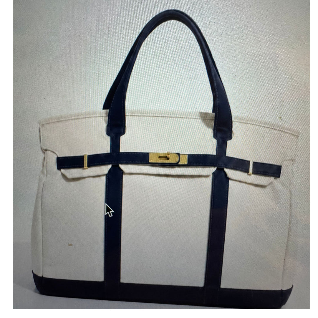Boatkin® Handmade Cotton Canvas Tote Bag – Natural Canvas with Navy Trim