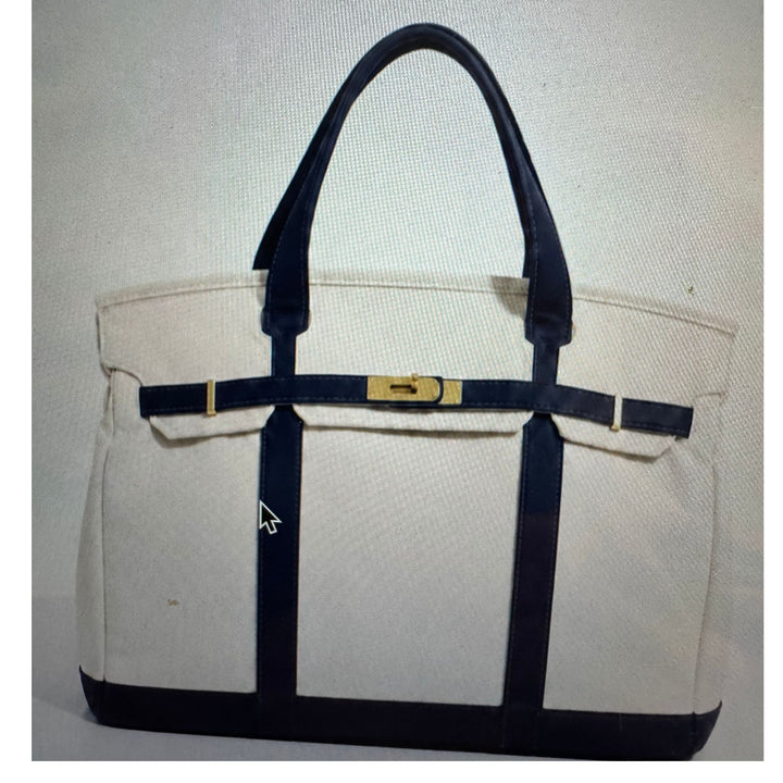 Boatkin® Handmade Cotton Canvas Tote Bag – Natural Canvas with Navy Trim