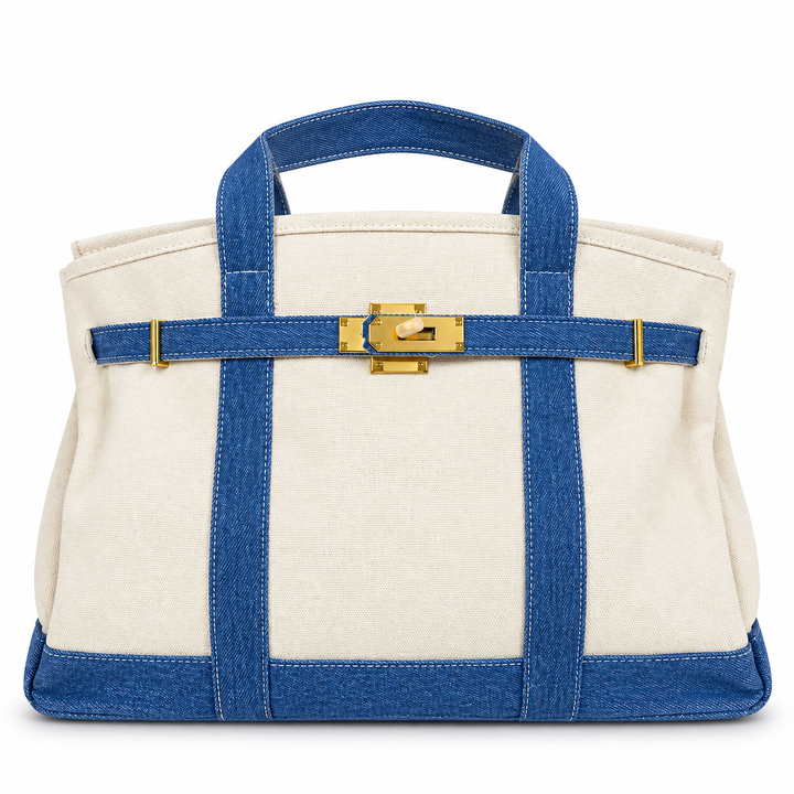Boatkin® Handmade Cotton Canvas Tote Bag – Natural Canvas with Sky Blue Trim