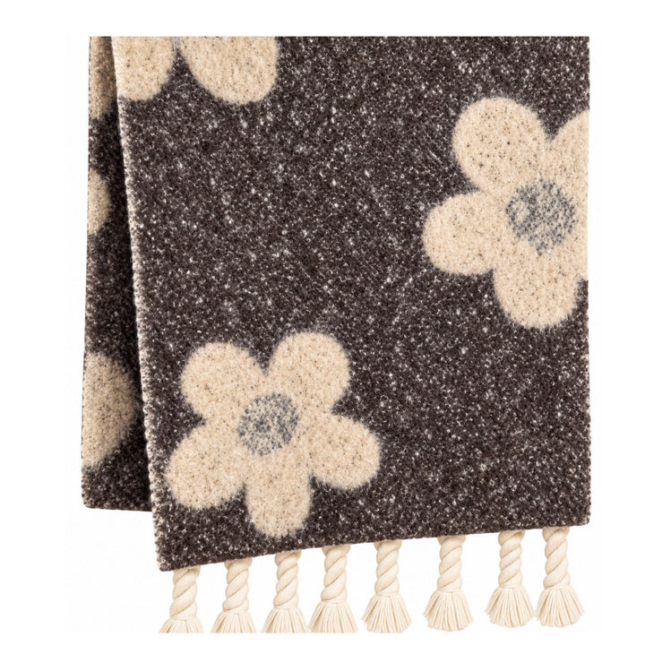 Cozy Oversized Floral Scarf with Tassels