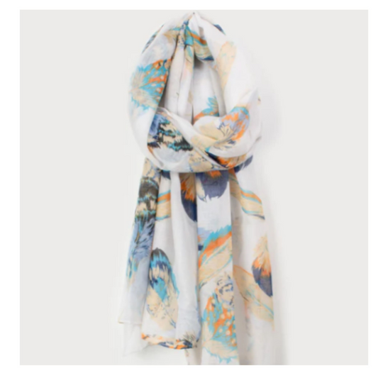 Scarf - Ivory with Feather Print
