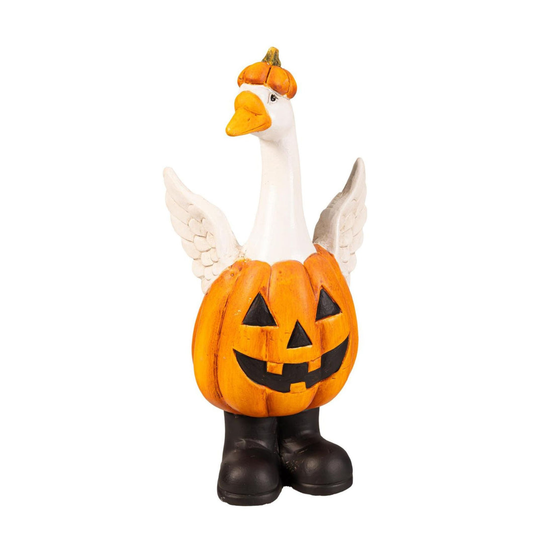 Halloween Goose in Jack-O-Lantern Costume - Ceramic Fall Garden Statue