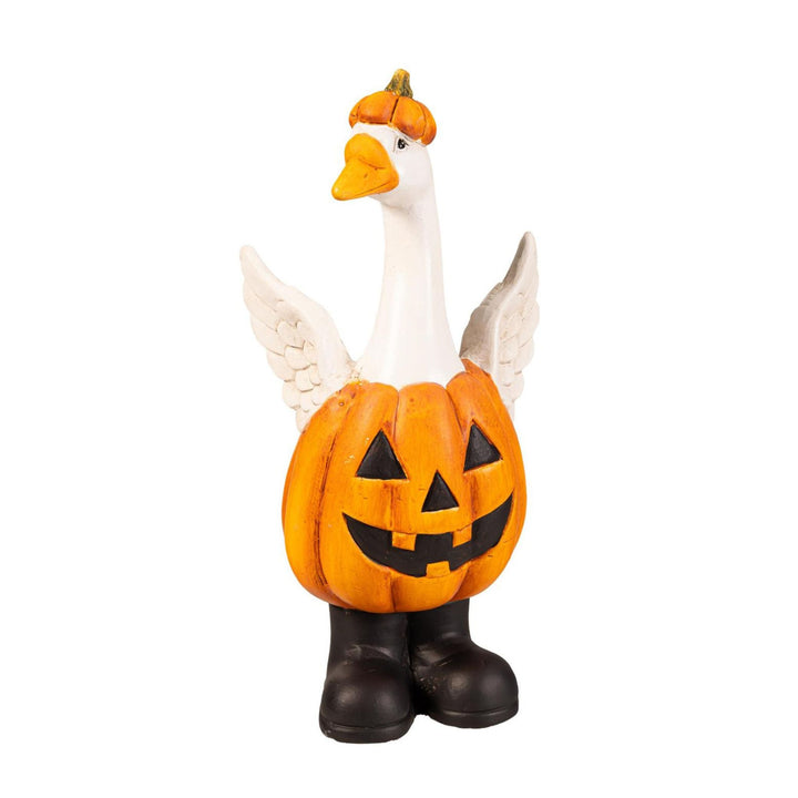 Halloween Goose in Jack-O-Lantern Costume - Ceramic Fall Garden Statue