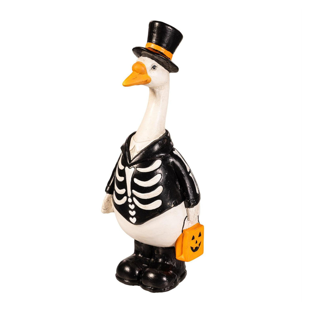 Halloween Goose in Jack-O-Lantern Costume - Ceramic Fall Garden Statue