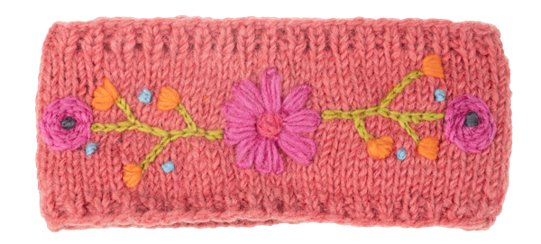 Embroidered Floral Knit Headband-Fleece Lined/Handmade in Nepal