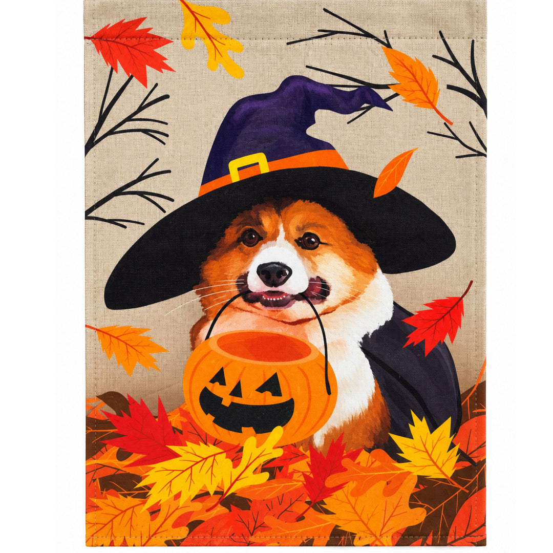 Corgi Witch Halloween Garden Flag