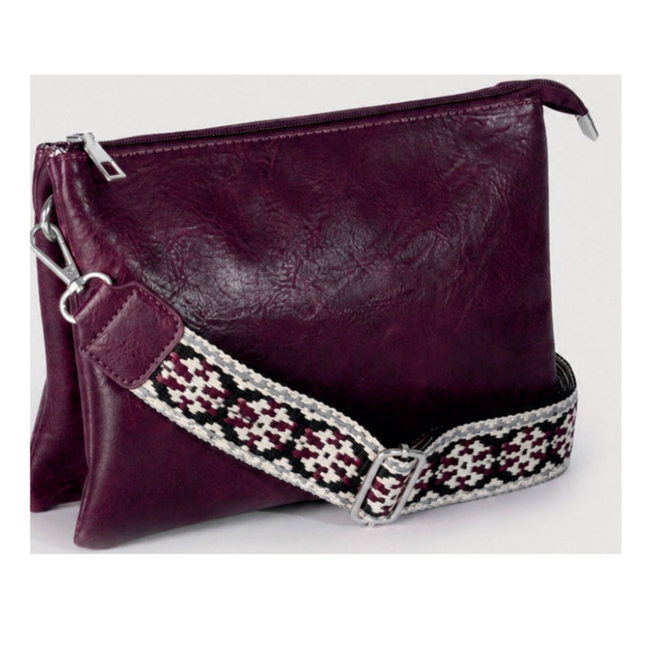 Classic Triplet Crossbody Bag with Interchangeable Strap - Brown, Navy &amp; Bordeaux
