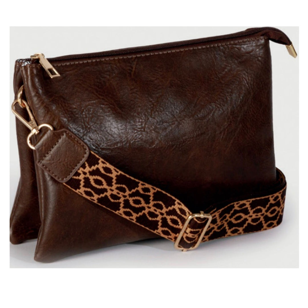 Classic Triplet Crossbody Bag with Interchangeable Strap - Brown, Navy &amp; Bordeaux