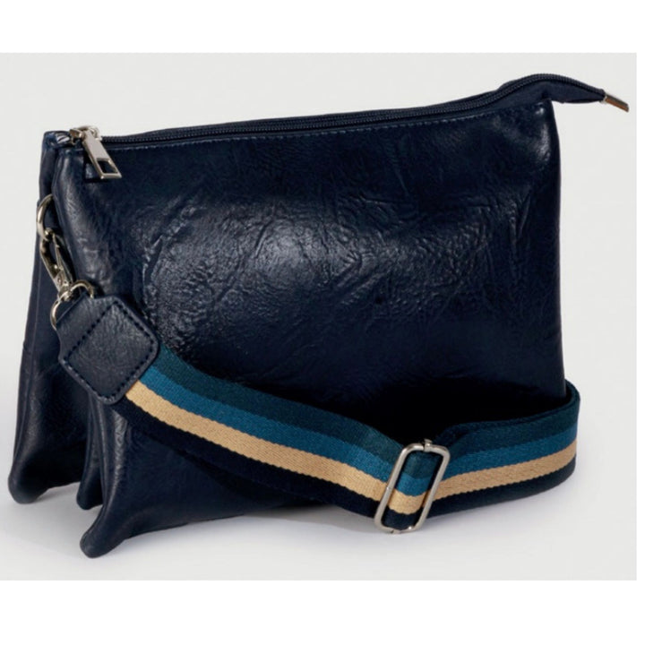 Classic Triplet Crossbody Bag with Interchangeable Strap - Brown, Navy &amp; Bordeaux