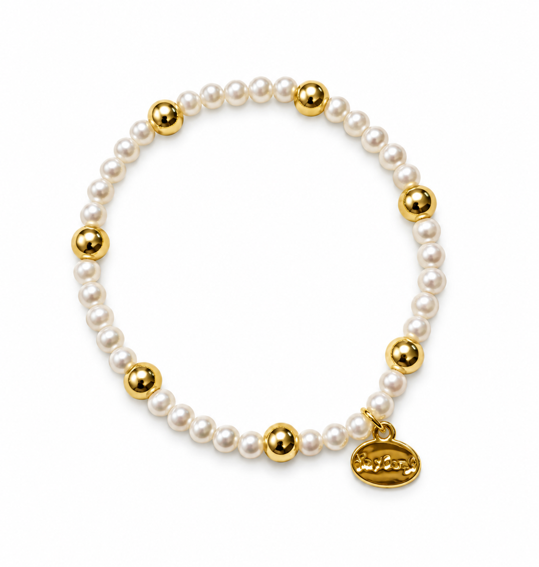 Alex Carol 6mm Gold Ball &amp; 4mm Shell Pearl Stretch Bracelet