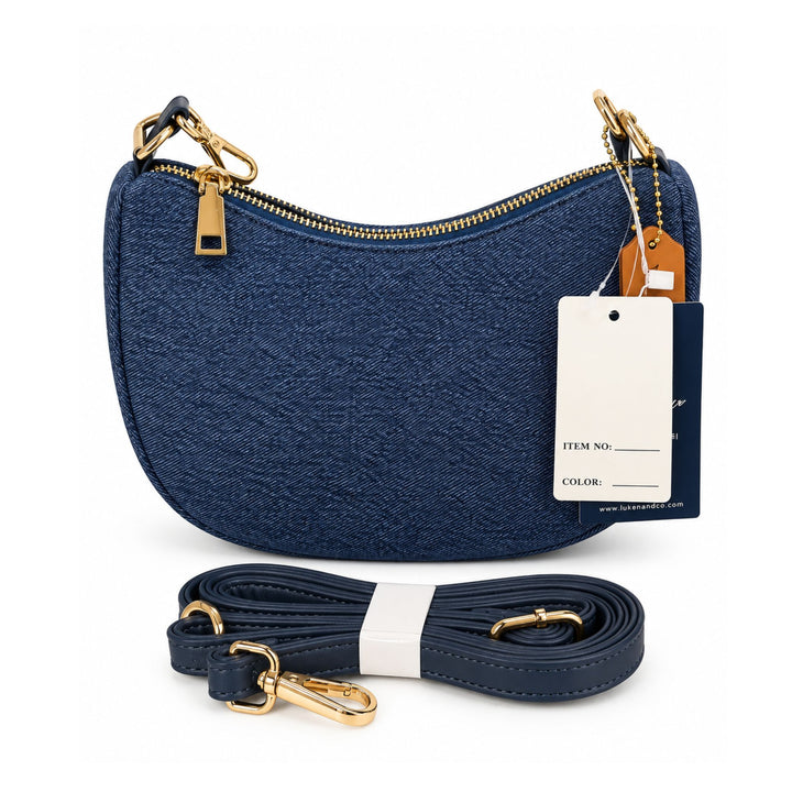 Navy Crescent Crossbody Bag with Gold-Tone Hardware