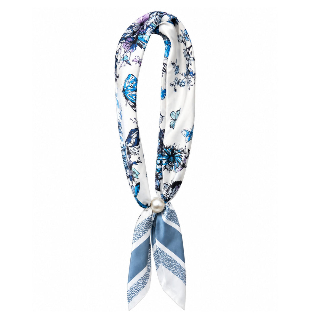 Magnetic Pearl Scarf - Silky Printed Scarf with Pearl Closure