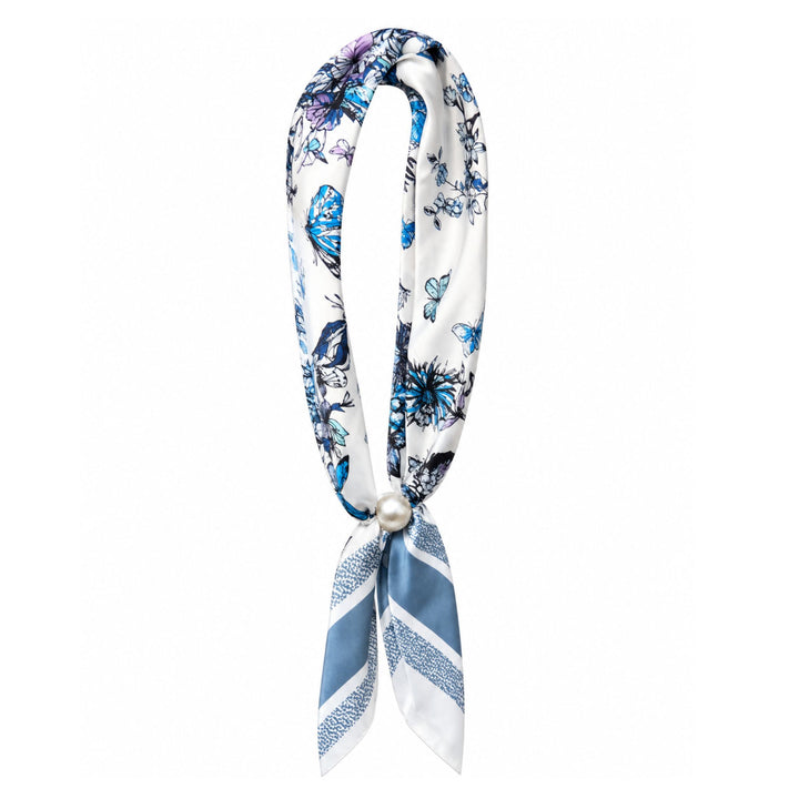Magnetic Pearl Scarf - Silky Printed Scarf with Pearl Closure