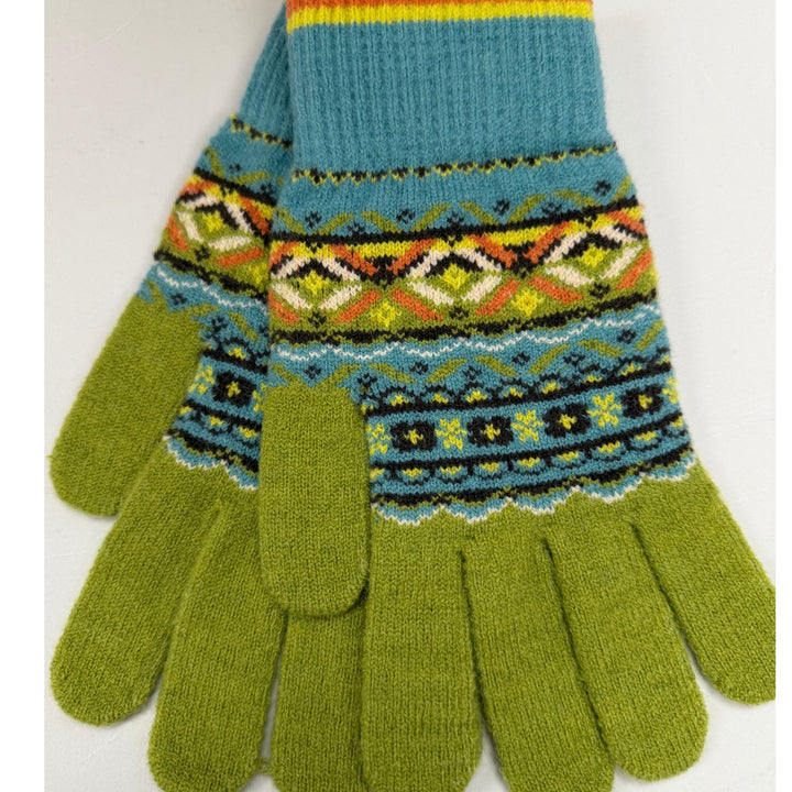 Colorful Fair Isle Knit Winter Gloves - Teal Mix