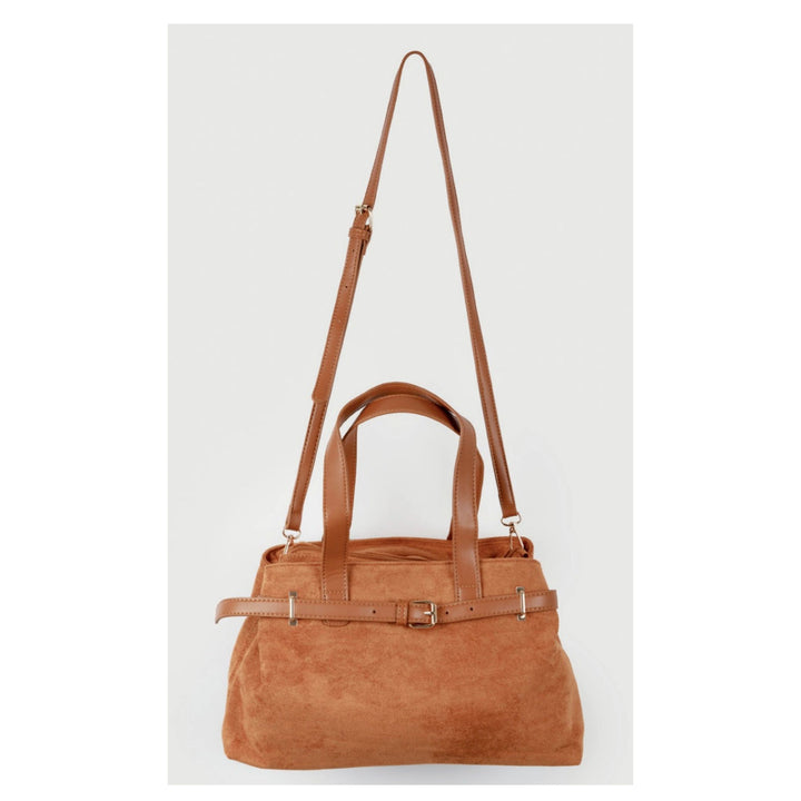 Large Faux Suede Convertible Tote &amp; Crossbody Handbag – Cognac